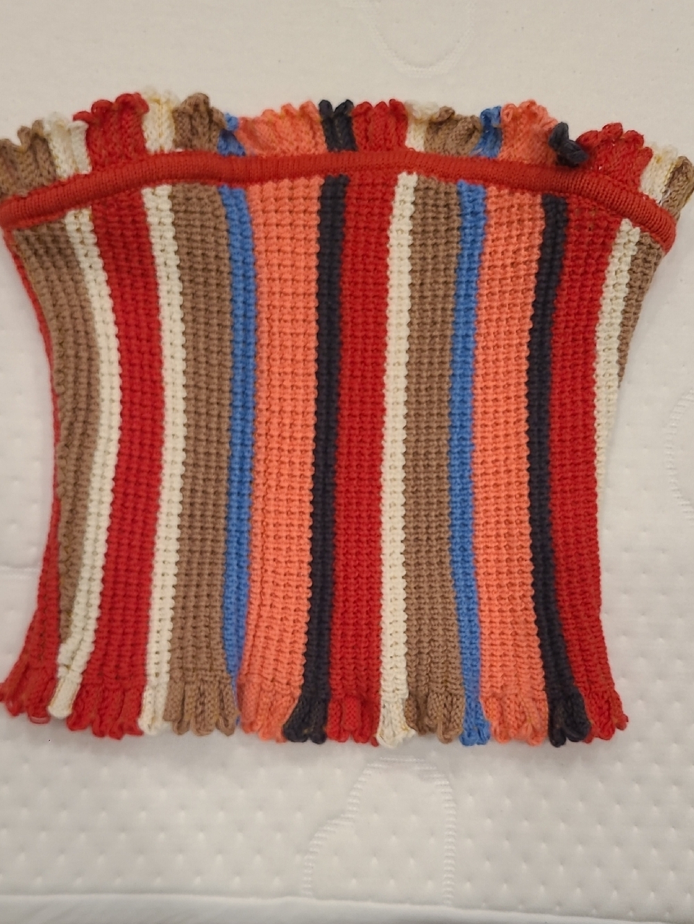 Urban Outfitters Red, Coral, Blue & Tan Crocheted Strapless Top